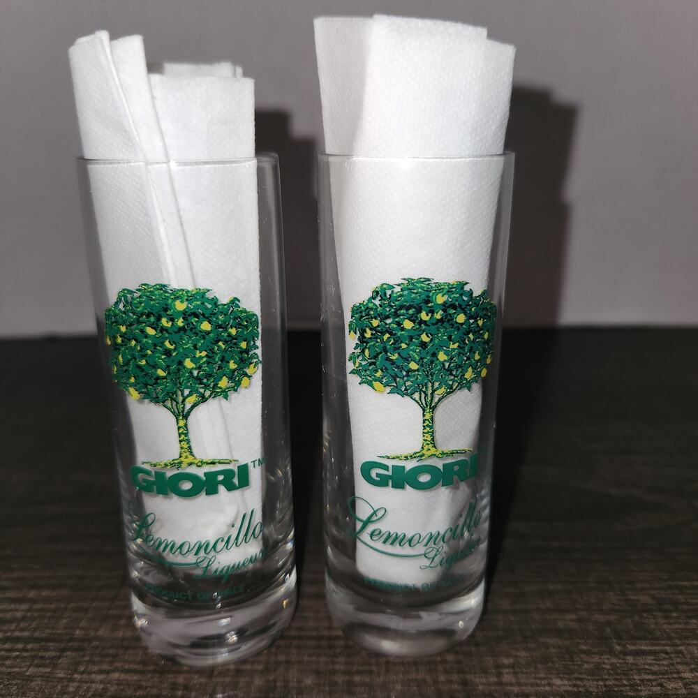 Pair Giori Lemoncillo Liqueur Shot Glasses Vintage Italy Lemon Tree Barware Set